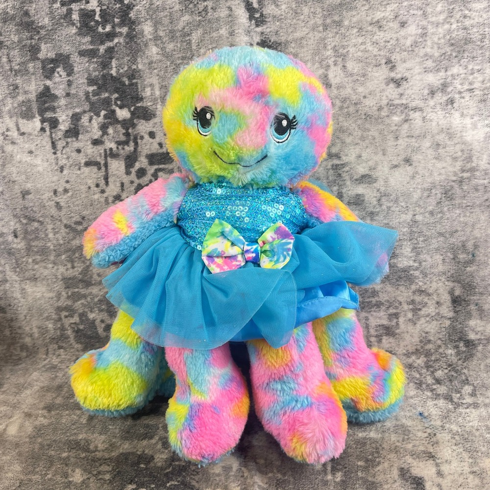 Build-A-Bear Tie Dye Octopus Plush Rainbow Princess Sequin Tutu Skirt BAB Toy